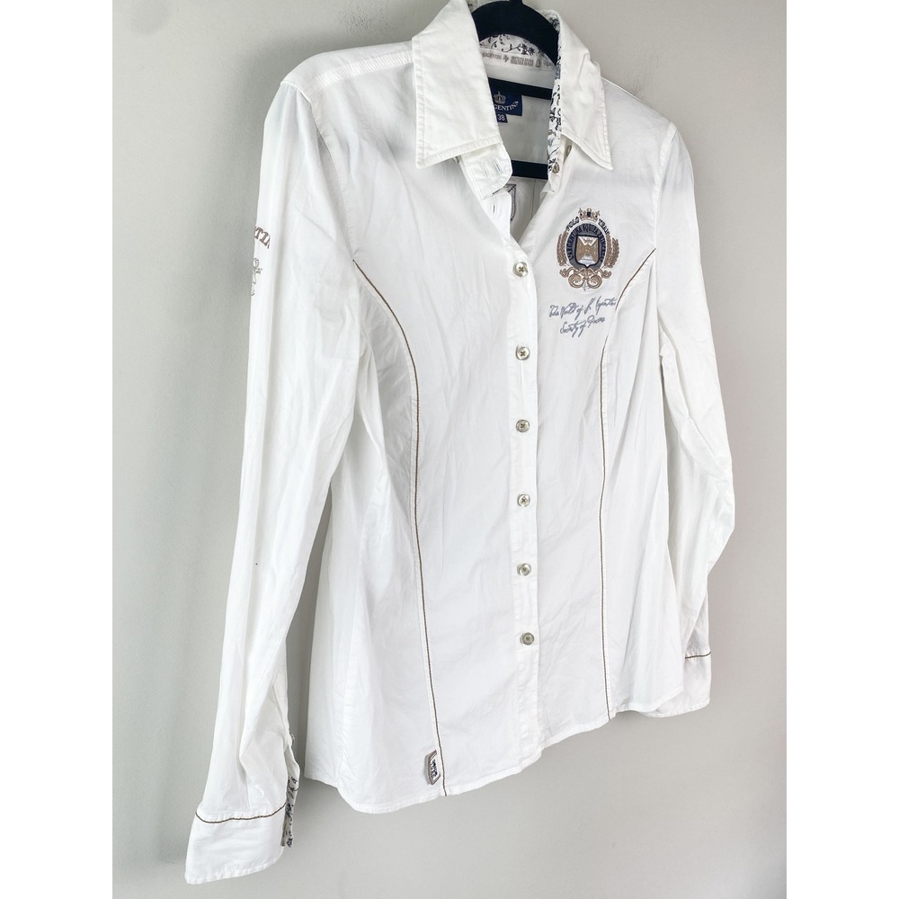 L'Argentina Women Button Up Shirt 38 White Polo Team Equestrian Old Money Preppy - Picture 2 of 7
